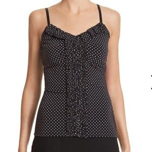 White House Black Market Polka Dot Ruffled Cami Top Black White Adjustable Strap
